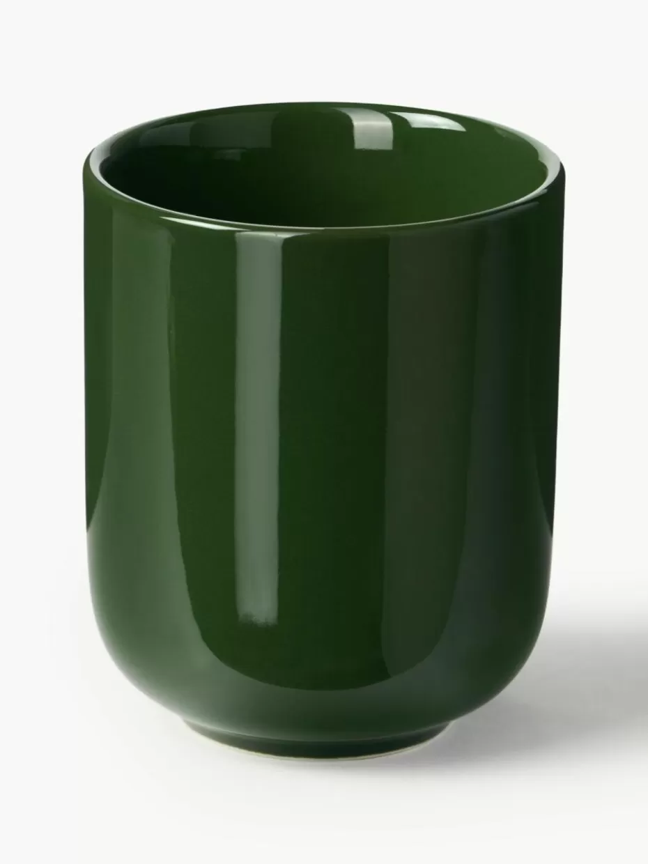 Weihnachtsgeschirr | Festliche Eleganz-Westwing Collection Porzellan-Kaffeebecher Nessa, 4 Stück Dunkelgrün, glänzend