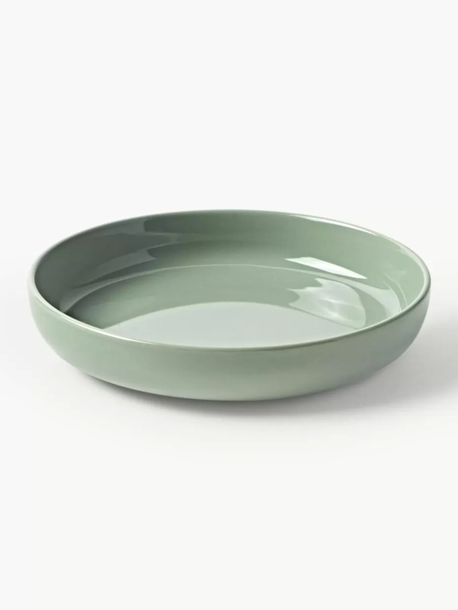 Teller | Geschirrserien-Westwing Collection Porzellan-Pastateller Nessa, 4 Stück Salbeigrün, glänzend