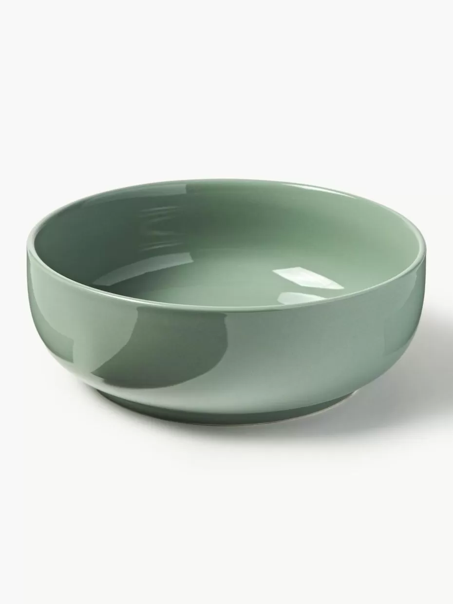 Servierplatten & Schüsseln-Westwing Collection Porzellan-Salatschüssel Nessa Salbeigrün, glänzend