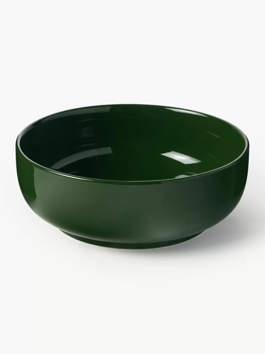 Weihnachtsgeschirr | Festliche Eleganz-Westwing Collection Porzellan-Salatschüssel Nessa Dunkelgrün, glänzend