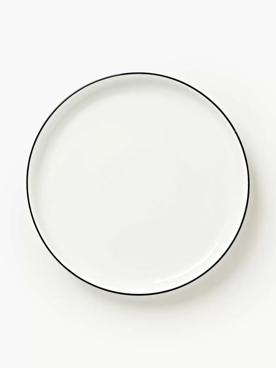 Teller | Geschirrserien-Westwing Collection Porzellan-Speiseteller Facile, 2 Stück Off White mit schwarzem Rand