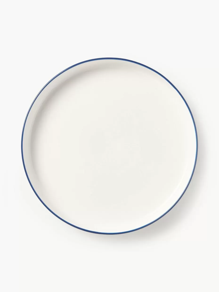 Teller | Geschirrserien-Westwing Collection Porzellan-Speiseteller Facile, 2 Stück Off White mit dunkelblauem Rand