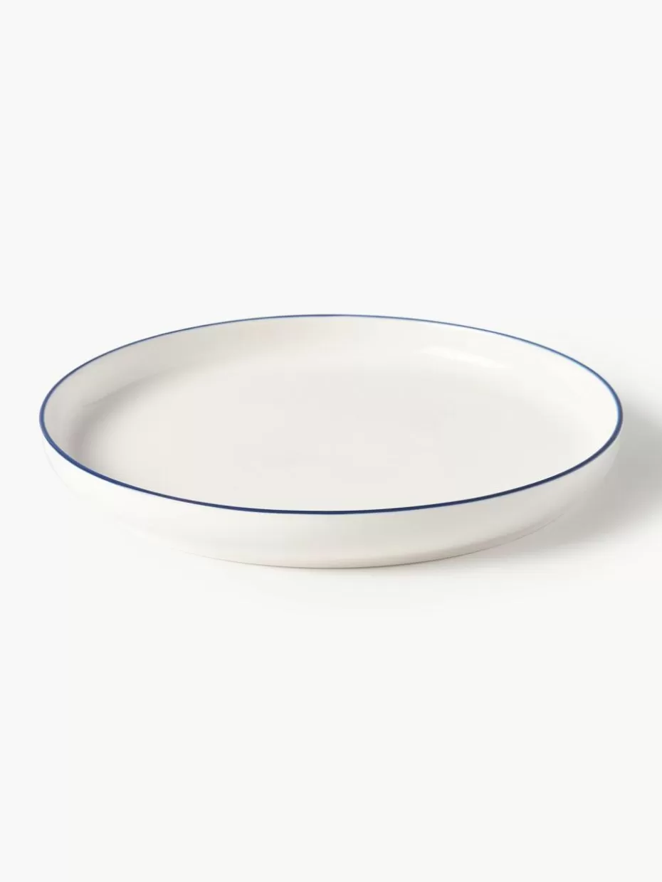 Teller | Geschirrserien-Westwing Collection Porzellan-Speiseteller Facile, 2 Stück Off White mit dunkelblauem Rand