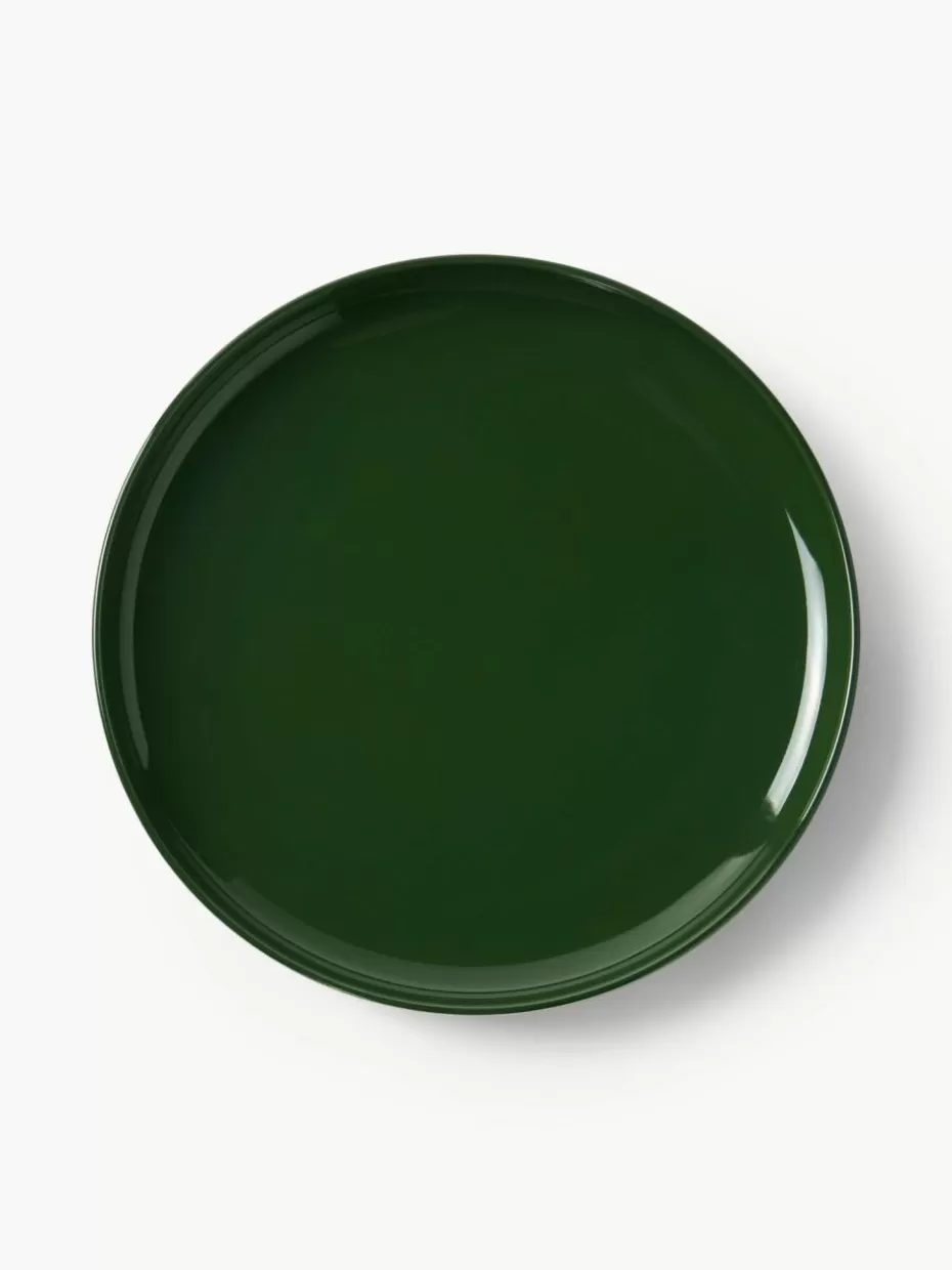 Weihnachtsgeschirr | Festliche Eleganz-Westwing Collection Porzellan-Speiseteller Nessa, 4 Stück Dunkelgrün, glänzend
