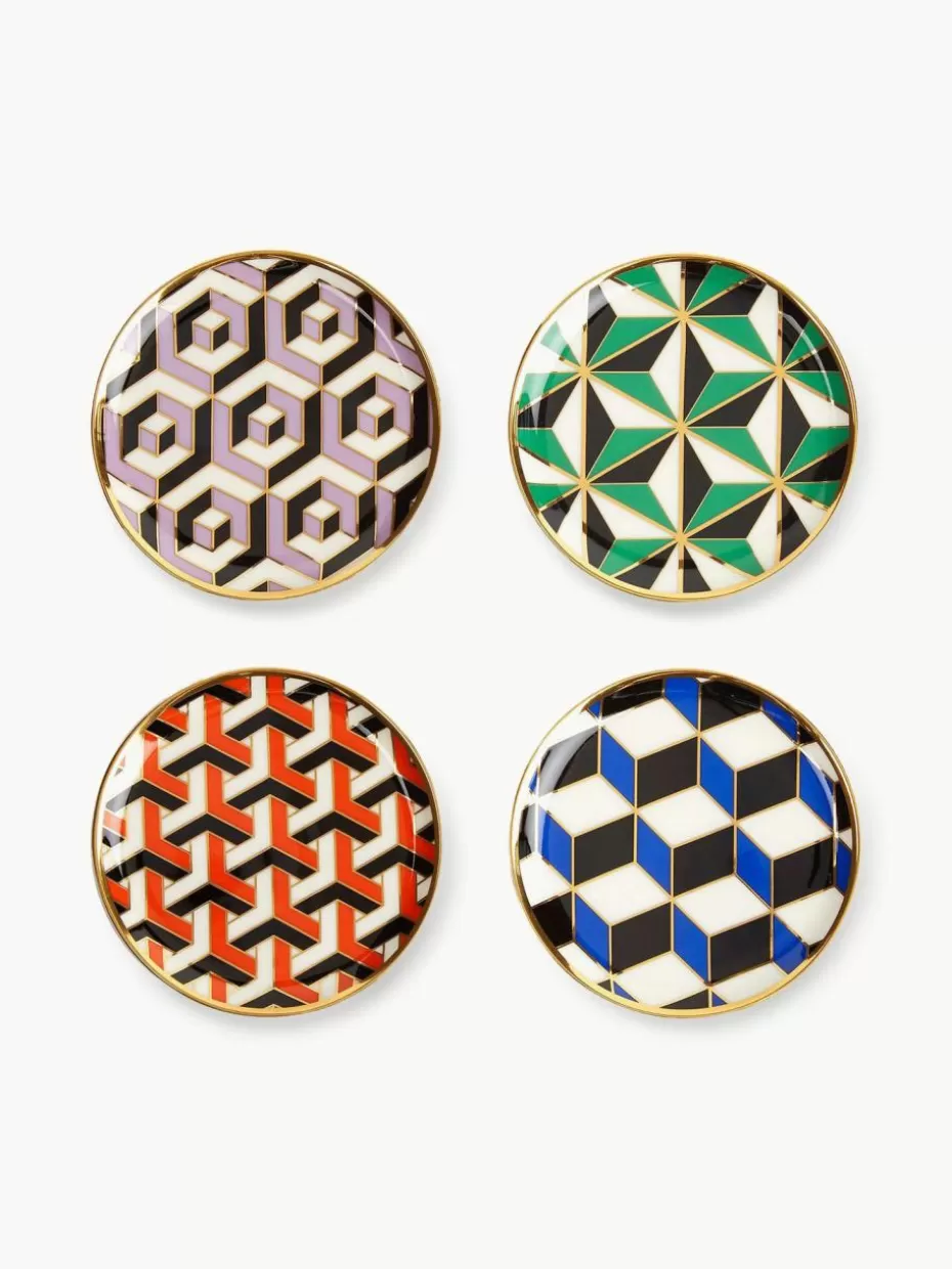 Untersetzer-Jonathan Adler Porzellan-Untersetzer Versailles mit Gold, 4er-Set