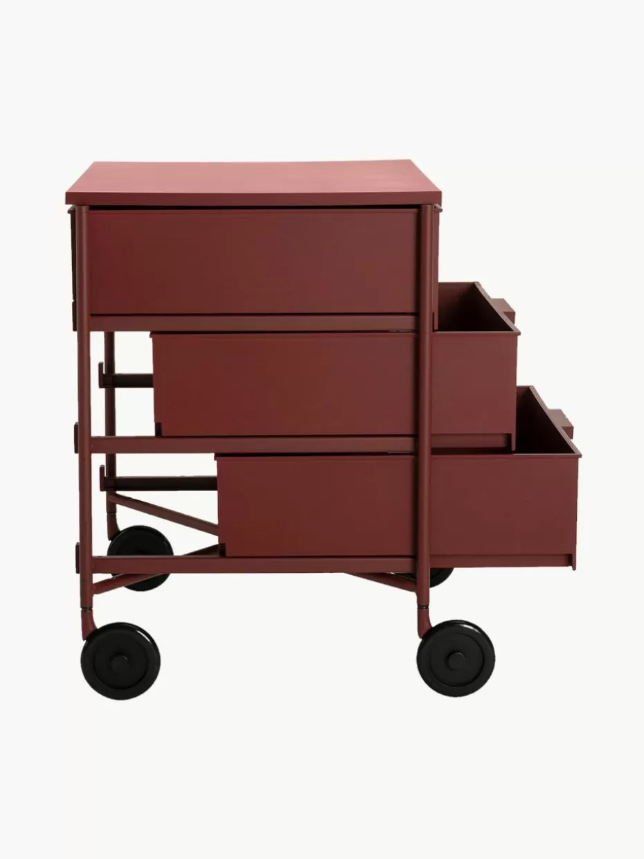 Schreibtisch Container-Kartell Rollcontainer Mobil mit 3 Schubladen Weinrot