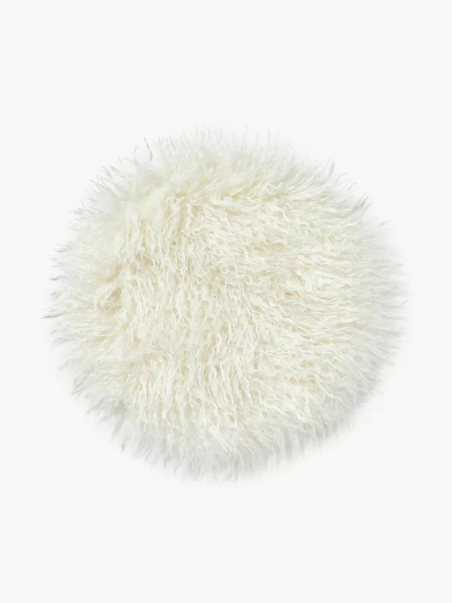Weihnachtskissen | Sitzkissen & Auflagen-Westwing Collection Runde Kunstfell-Sitzauflage Morten, gelockt Off White
