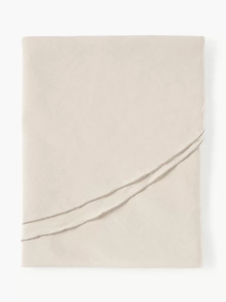 Weihnachtstischwäsche | Tischdecken-Westwing Collection Runde Leinen-Tischdecke Kennedy mit Umkettelung Cremeweiß, Beige