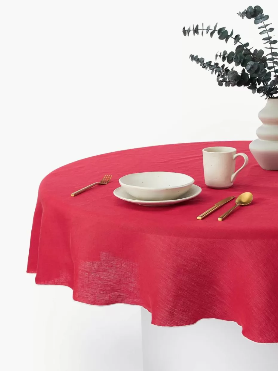 Weihnachtstischwäsche | Tischdecken-Westwing Collection Runde Leinen-Tischdecke Kennedy mit Umkettelung Rot, Weiß
