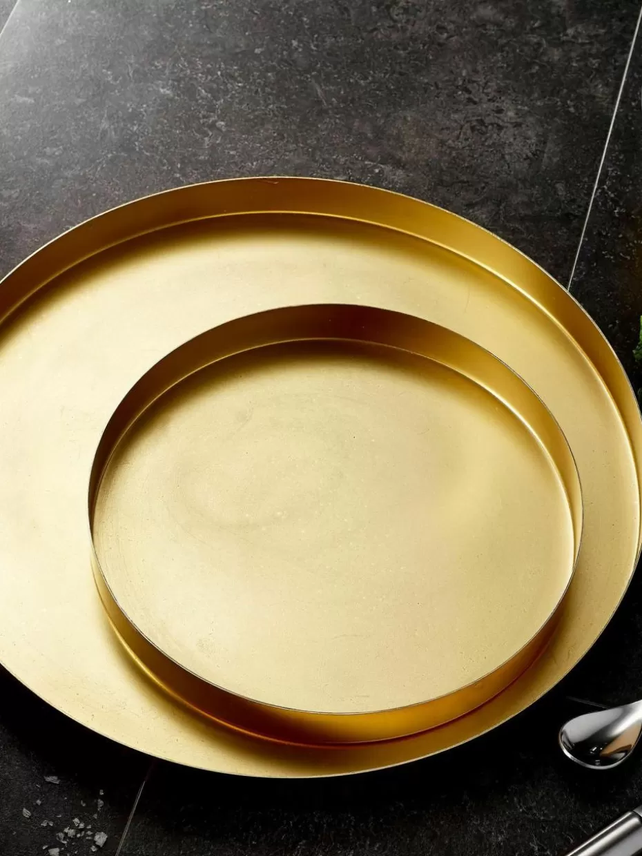 Weihnachtsgeschirr | Serviertabletts-Ladelle Runde Serviertabletts Aurora, 2er-Set Goldfarben