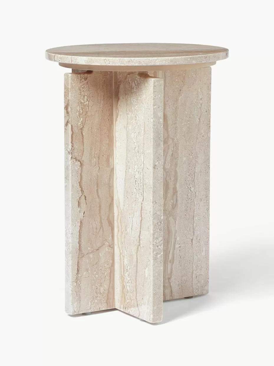 Beistelltische-Westwing Collection Runder Beistelltisch Marisa aus Travertin
