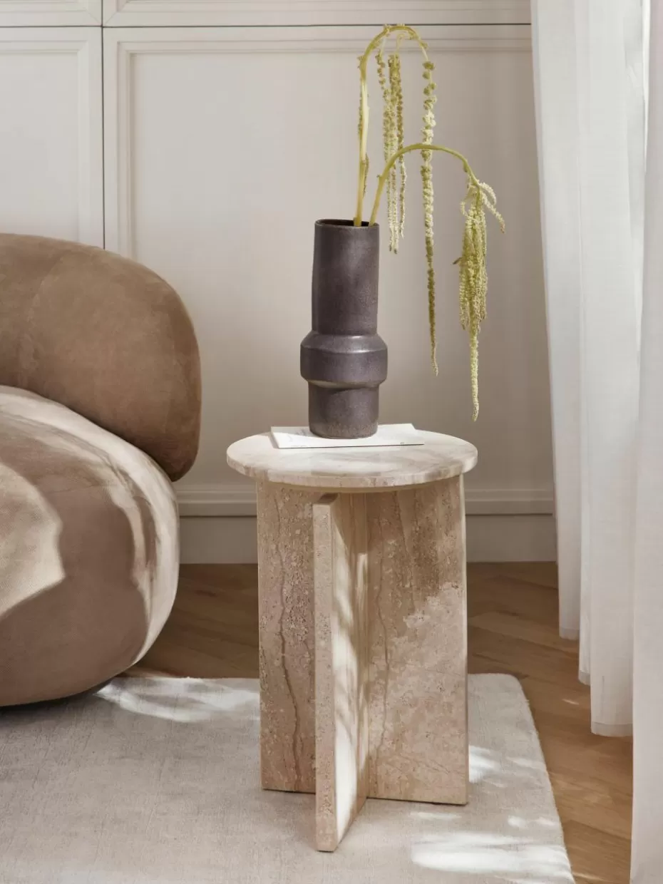 Beistelltische-Westwing Collection Runder Beistelltisch Marisa aus Travertin