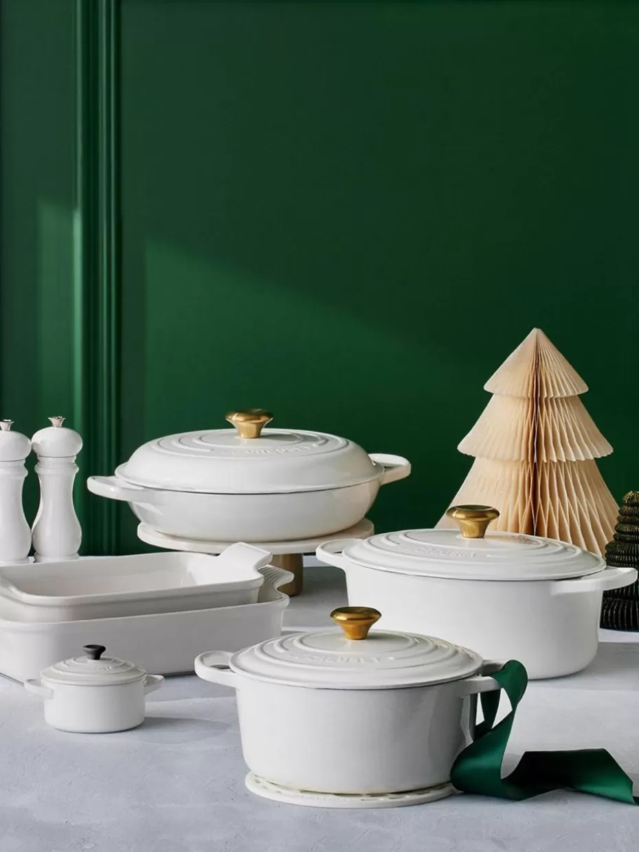 Töpfe-Le Creuset Runder Bräter Signature Collection aus Gusseisen Weiß, Goldfarben