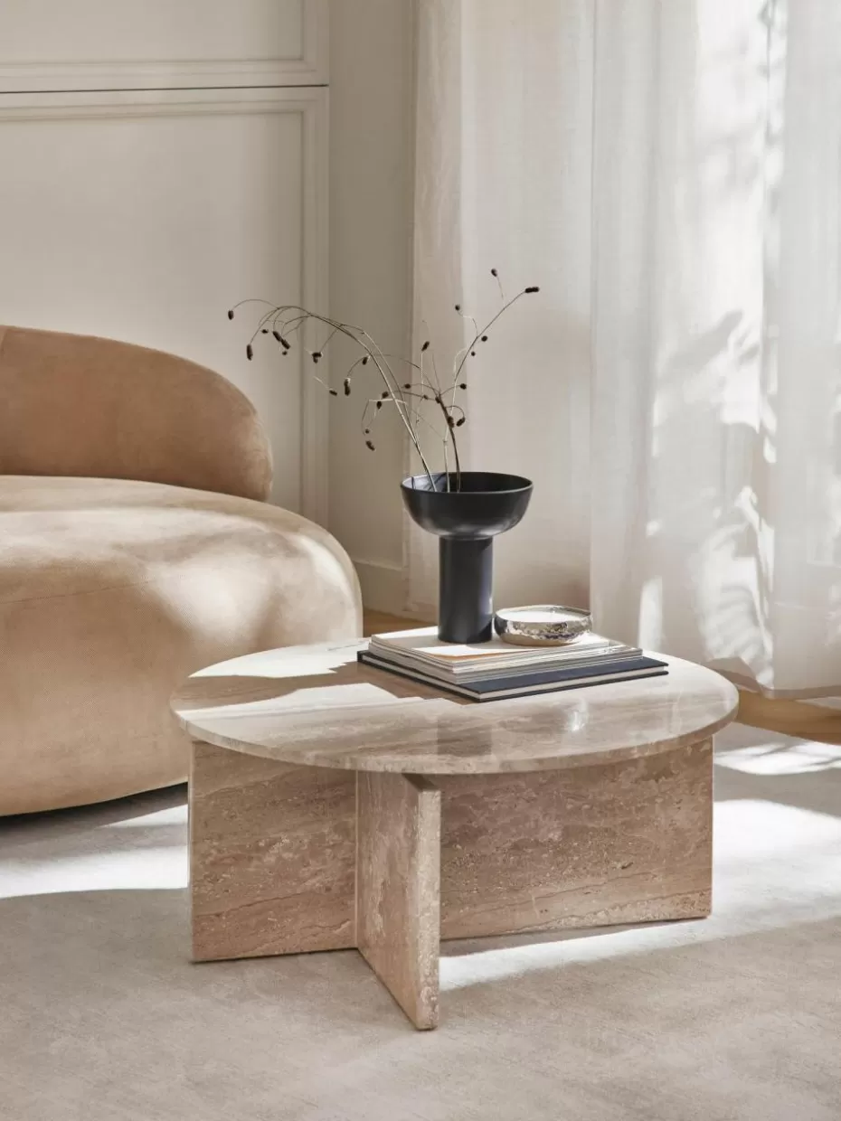 Couchtische-Westwing Collection Runder Couchtisch Marisa aus Travertin Travertin Beige