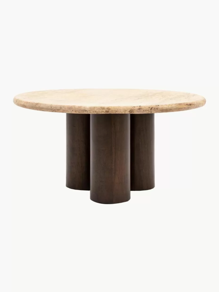 Couchtische-Westwing Runder Couchtisch Trevi mit Travertin-Tischplatte, Ø 75 cm