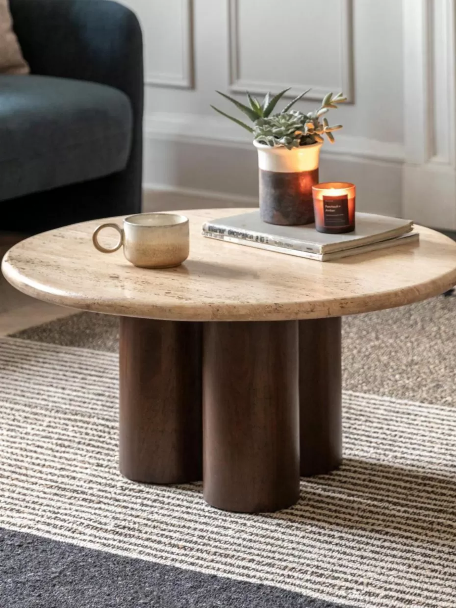 Couchtische-Westwing Runder Couchtisch Trevi mit Travertin-Tischplatte, Ø 75 cm