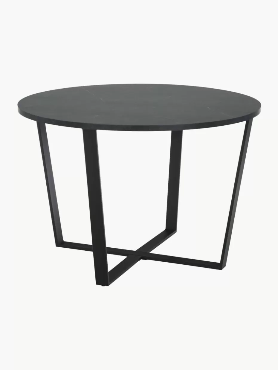 Esstische-Westwing Runder Esstisch Amble mit Tischplatte in Marmor-Optik, Ø 110 cm Marmor-Optik Schwarz, Schwarz