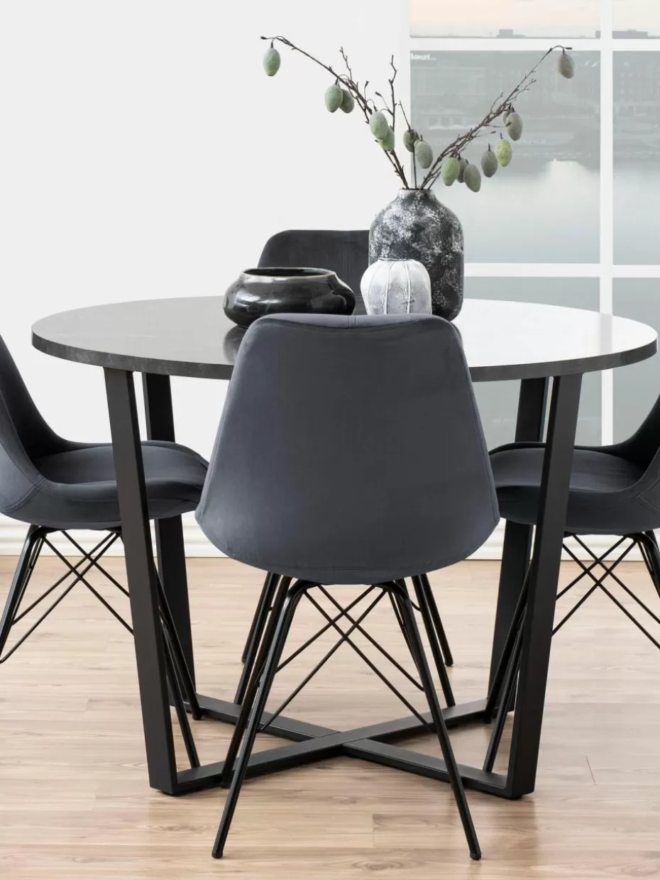 Esstische-Westwing Runder Esstisch Amble mit Tischplatte in Marmor-Optik, Ø 110 cm Marmor-Optik Schwarz, Schwarz