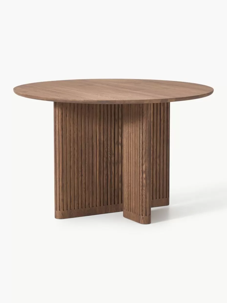 Esstische-Westwing Collection Runder Esstisch Jolka aus Eichenholz, Ø 120 cm Eichenholz, dunkelbraun lackiert