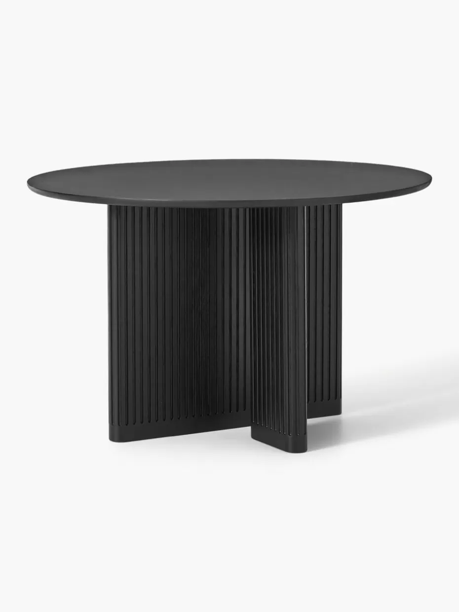 Esstische-Westwing Collection Runder Esstisch Jolka aus Eichenholz, Ø 120 cm Schwarz