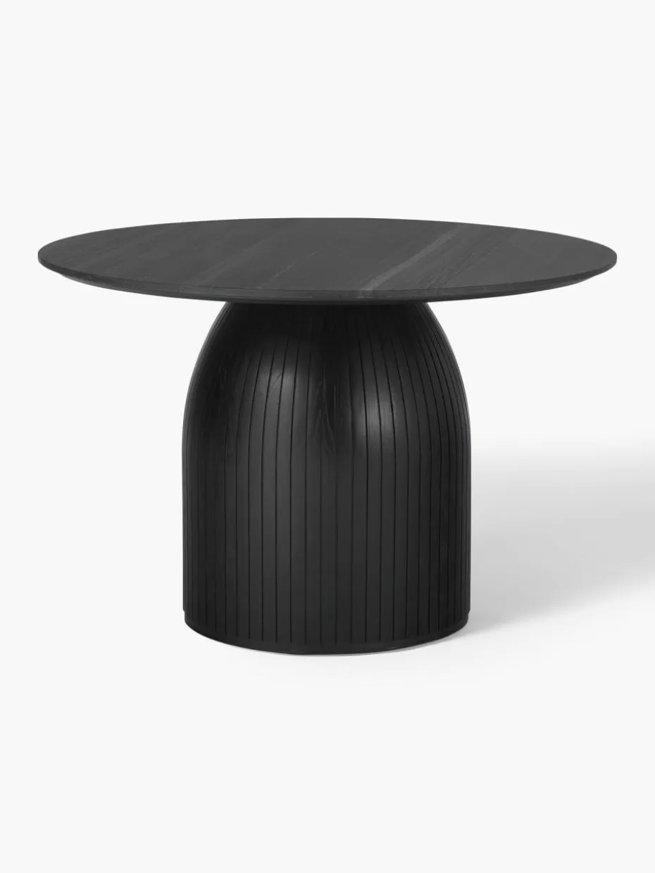 Esstische-Westwing Collection Runder Esstisch Nelly mit Marmor-Tischplatte, Ø 115 cm Schwarz marmoriert, Schwarz