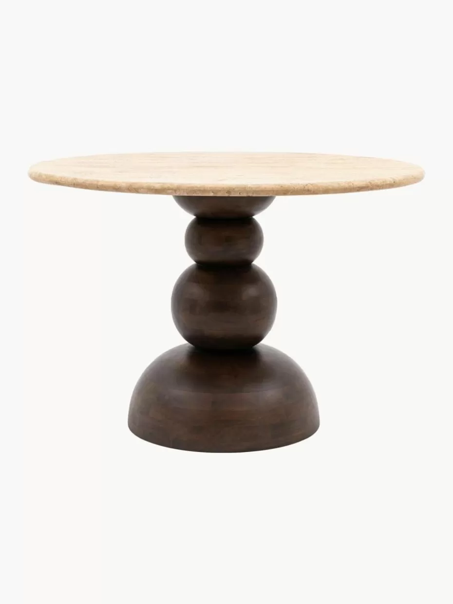 Esstische-Westwing Runder Esstisch Sculpt mit Travertin-Tischplatte, Ø 110 cm