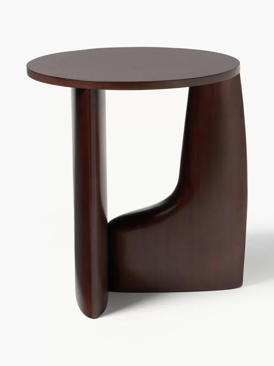 Beistelltische-Westwing Collection Runder Holz-Beistelltisch Miya Pappelholz, dunkelbraun lackiert