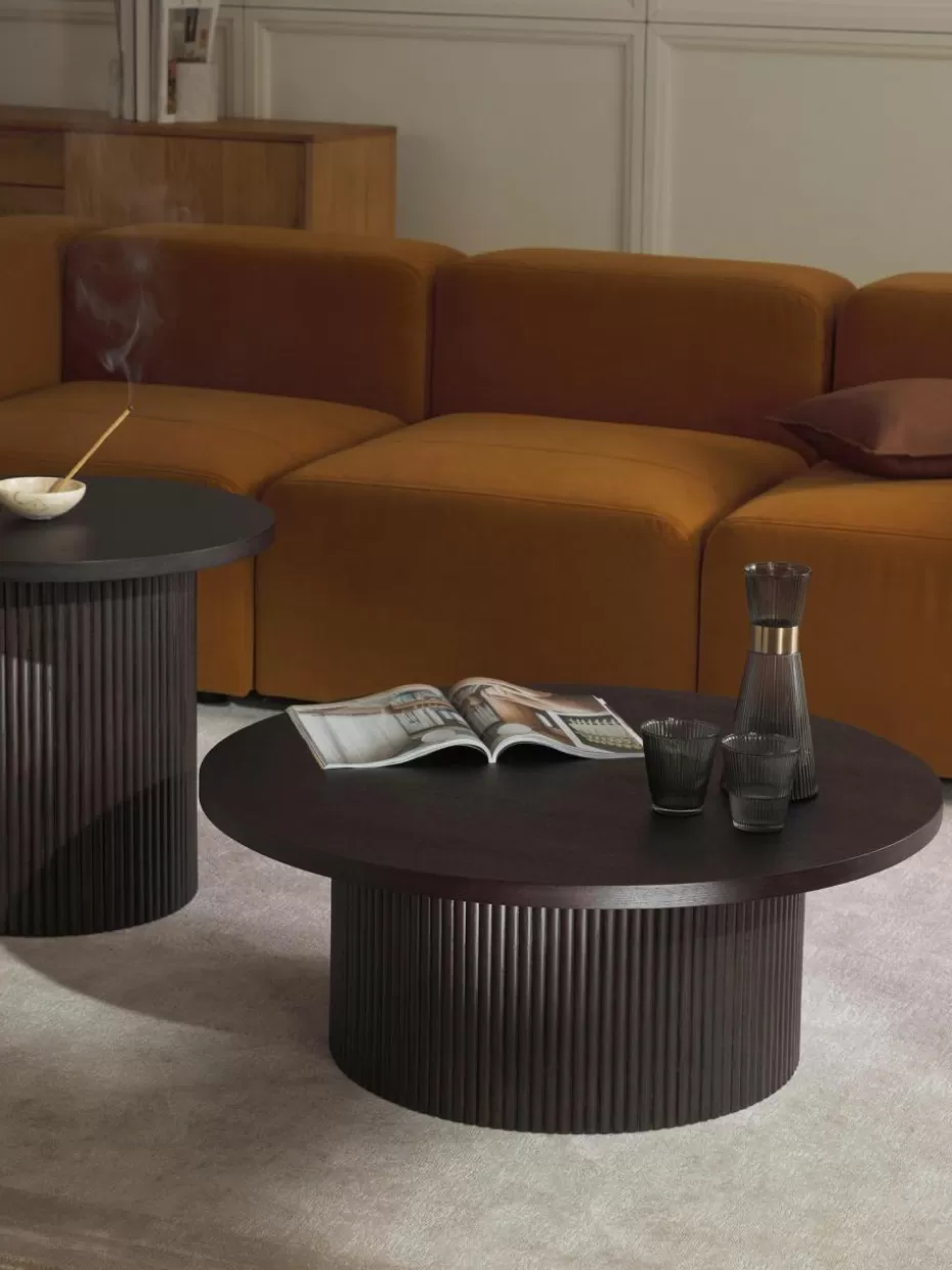 Couchtische-Westwing Collection Runder Holz-Couchtisch Nele Holz, dunkelbraun lackiert