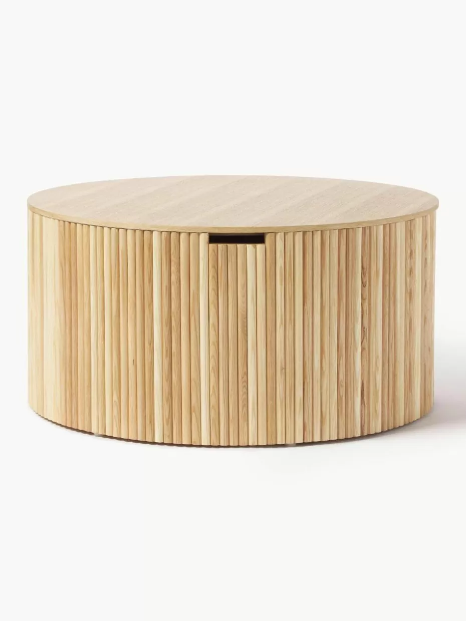 Couchtische-Westwing Collection Runder Holz-Couchtisch Nele mit Stauraum Helles Eschenholz
