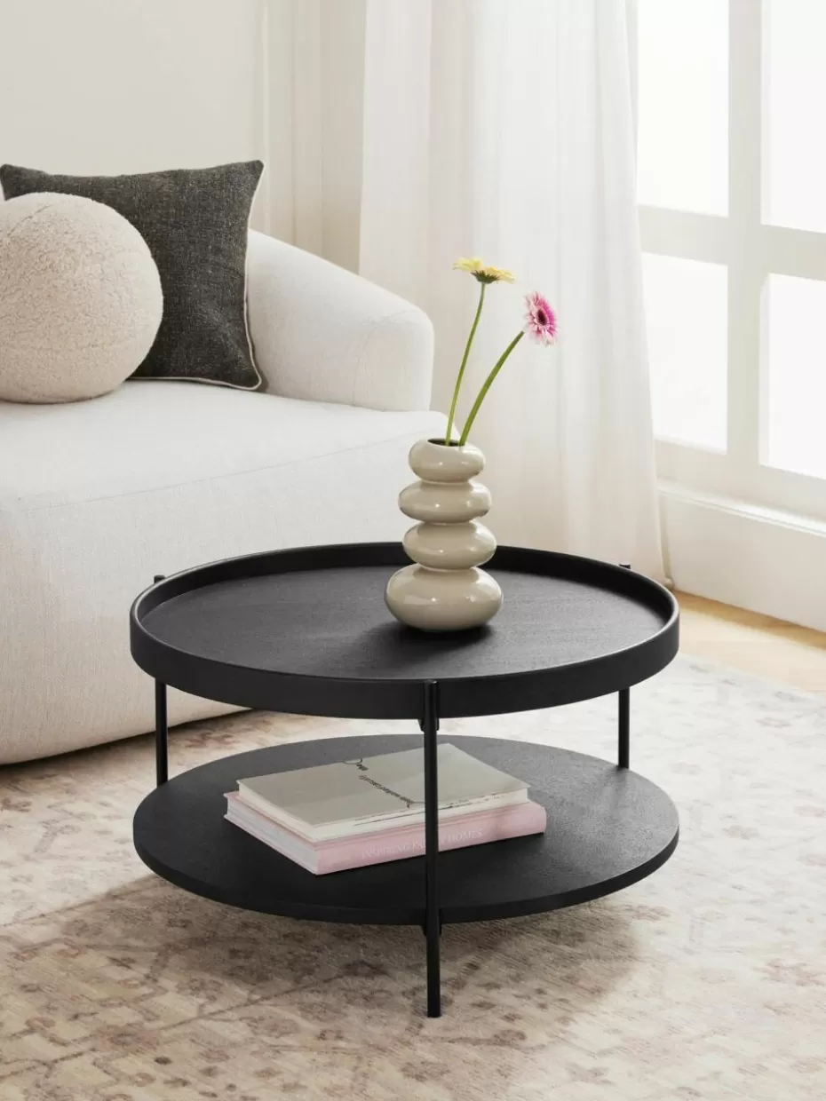 Couchtische-Westwing Collection Runder Holz-Couchtisch Renee Eschenholz, schwarz lackiert