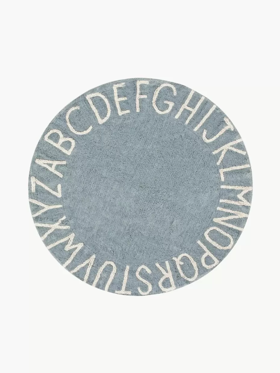 Teppiche-Lorena Canals Runder Kinderteppich ABC mit Buchstaben Design Graublau