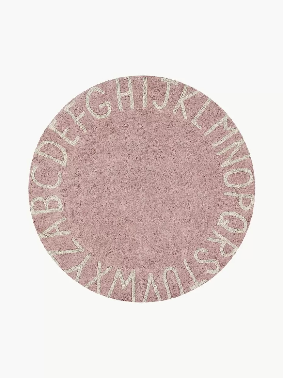 Teppiche-Lorena Canals Runder Kinderteppich ABC mit Buchstaben Design Altrosa, Hellbeige