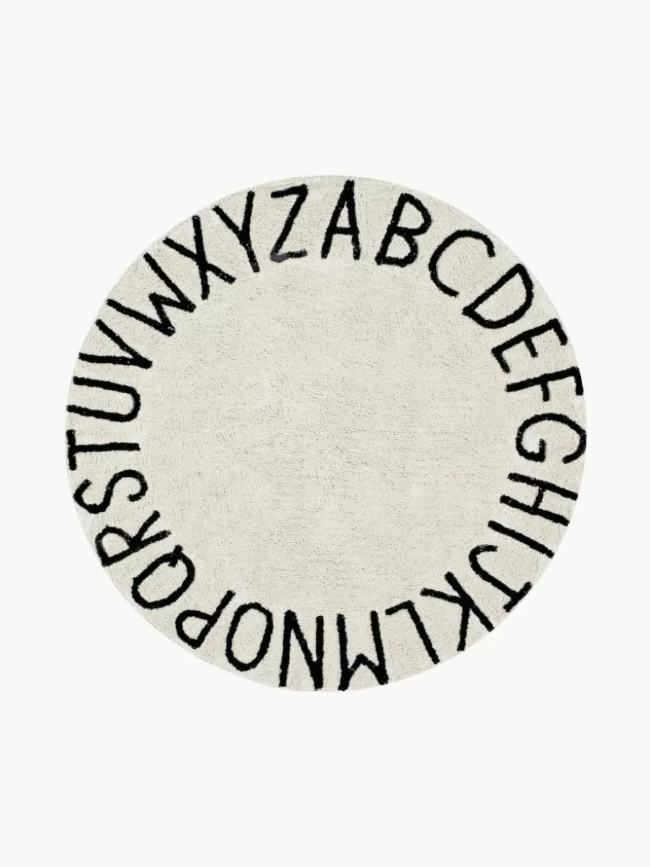 Teppiche-Lorena Canals Runder Kinderteppich ABC mit Buchstaben Design Hellbeige, Schwarz