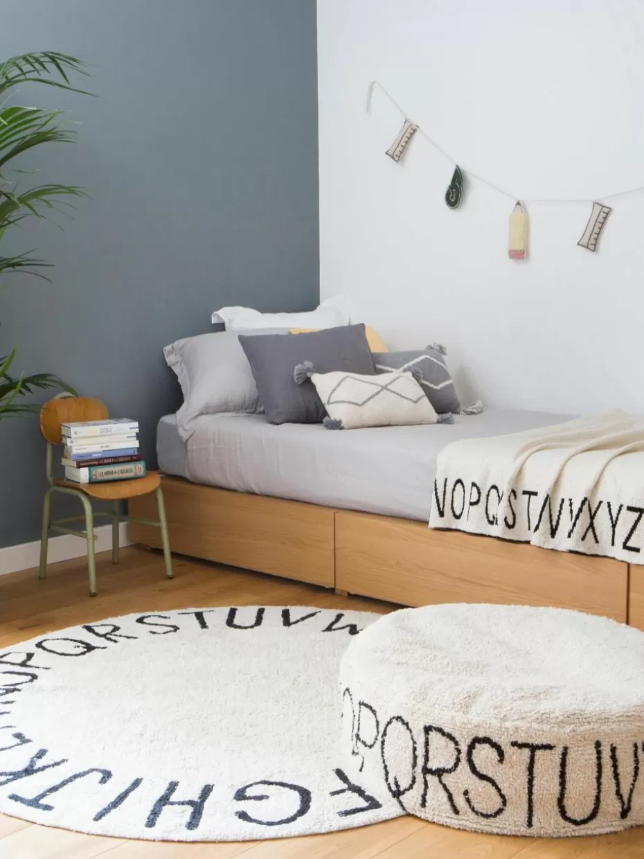 Teppiche-Lorena Canals Runder Kinderteppich ABC mit Buchstaben Design Hellbeige, Schwarz