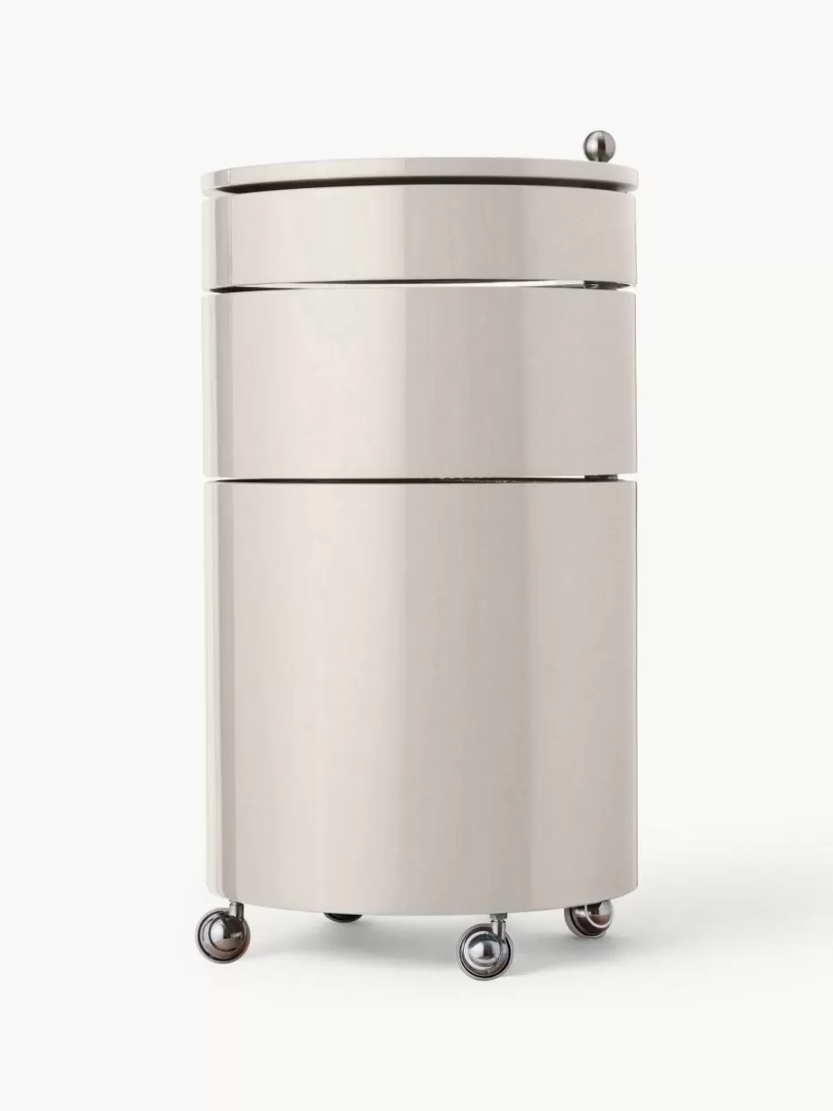 Schreibtisch Container-Verpan Runder Rollcontainer Barboy, Design Verner Panton Cremeweiß, glänzend