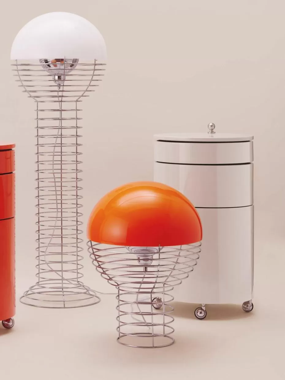 Schreibtisch Container-Verpan Runder Rollcontainer Barboy, Design Verner Panton Cremeweiß, glänzend