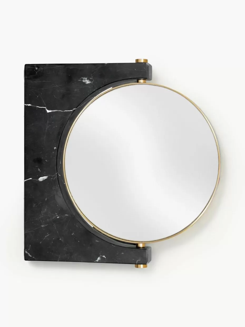 Kosmetikspiegel-Audo Copenhagen Runder Wand-Kosmetikspiegel Pepe aus Marmor Schwarz marmoriert, Messing