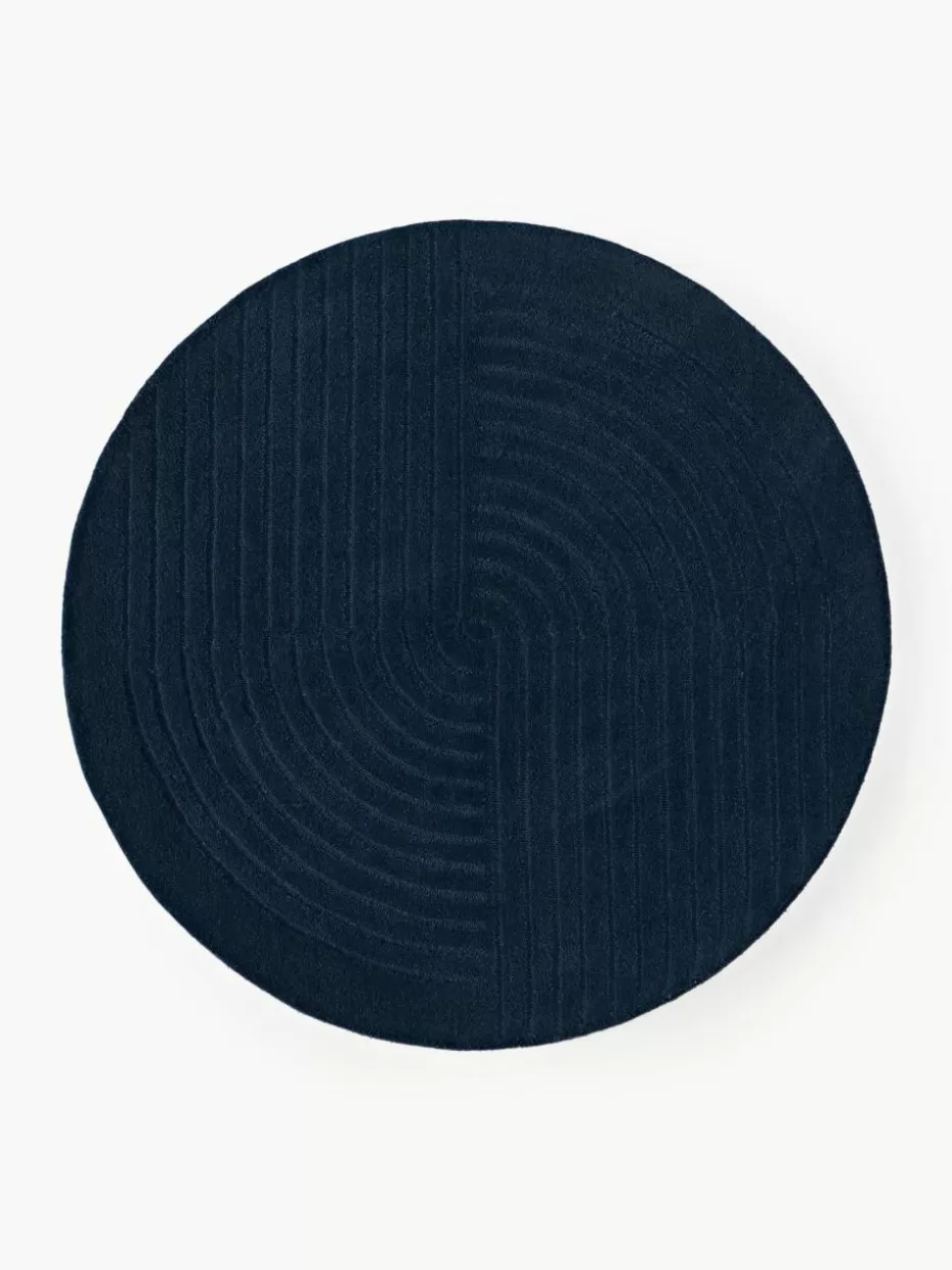 Runde Teppiche-Westwing Collection Runder Wollteppich Mason, handgetuftet Dunkelblau