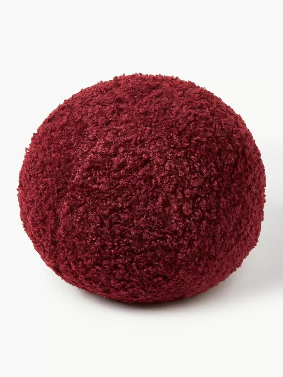 Weihnachtskissen | Dekokissen-Westwing Collection Rundes Teddy-Dekokissen Dotty Weinrot