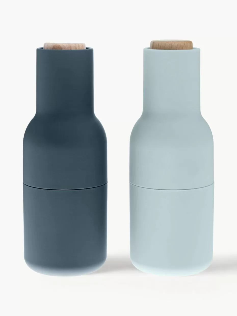 Gewürzmühlen-Audo Copenhagen Salz- & Pfeffermühle Bottle Grinder mit Buchenholzdeckel, 2er-Set Dunkelblau, Hellblau, Buchenholz
