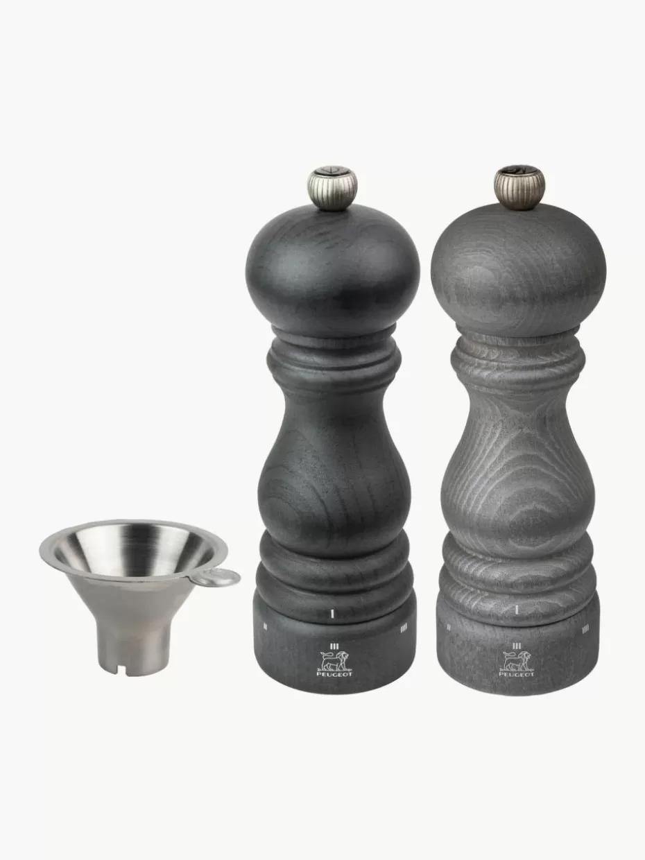 Gewürzmühlen-Peugeot Saveurs Salz- & Pfeffermühle Graphite Light mit Trichter, 3er-Set