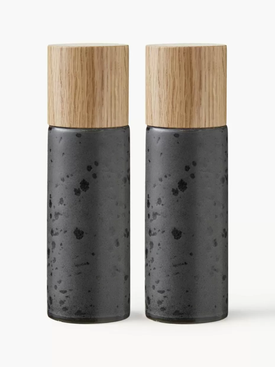 Gewürzmühlen-Bitz Salz- und Pfeffermühle Bizz mit Holzdeckel, 2er-Set Schwarz, gesprenkelt