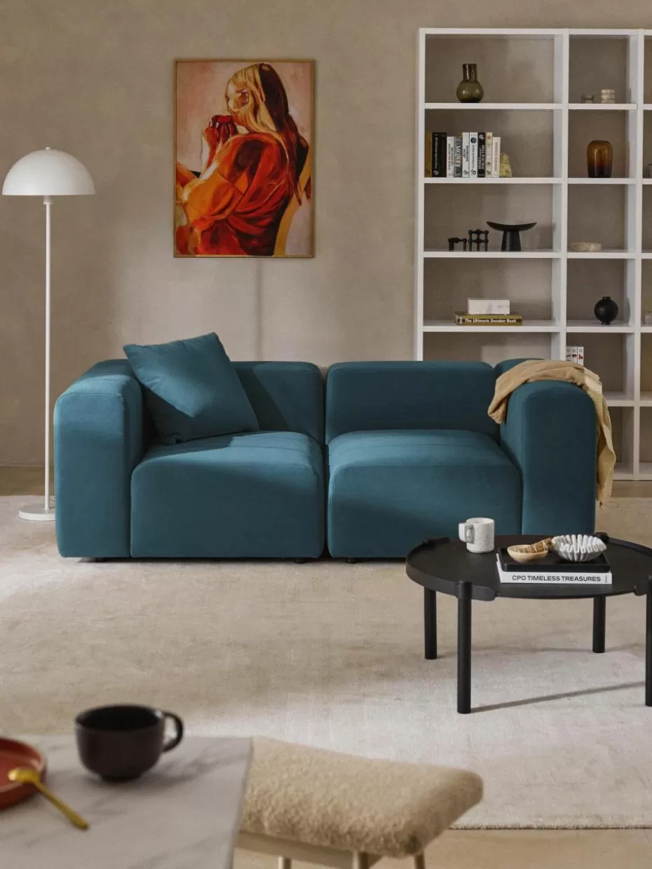 Sofaserien-Westwing Collection Samt-Eckmodul Lena Samt Petrol