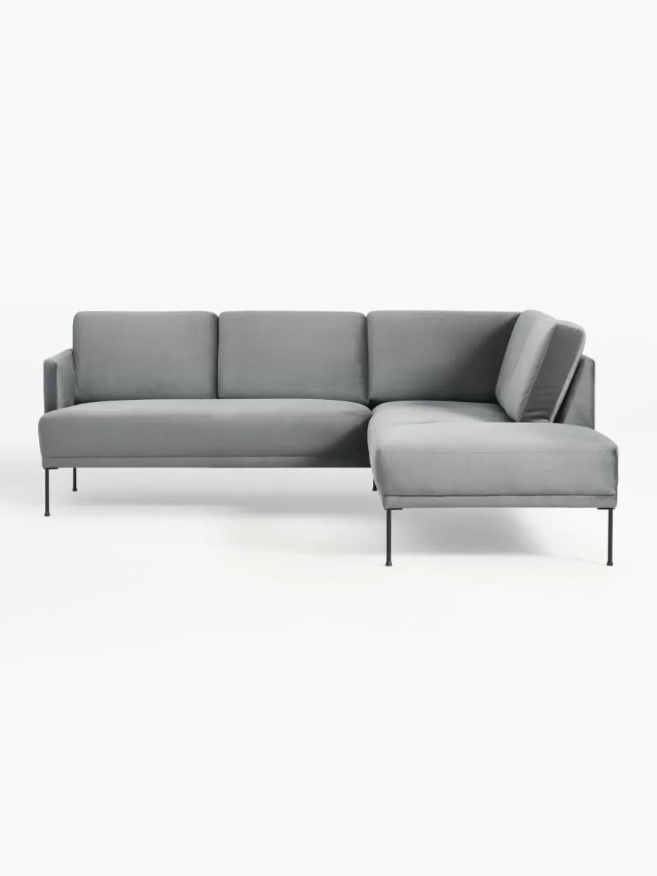 Sofas | Sofaserien-Westwing Collection Samt-Ecksofa Fluente Samt Dunkelgrau