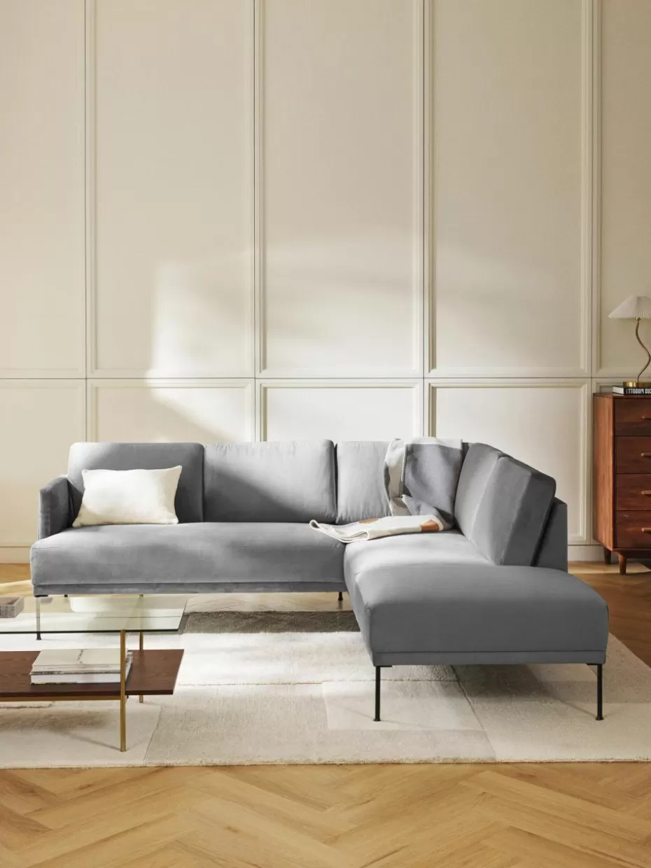 Sofas | Sofaserien-Westwing Collection Samt-Ecksofa Fluente Samt Dunkelgrau