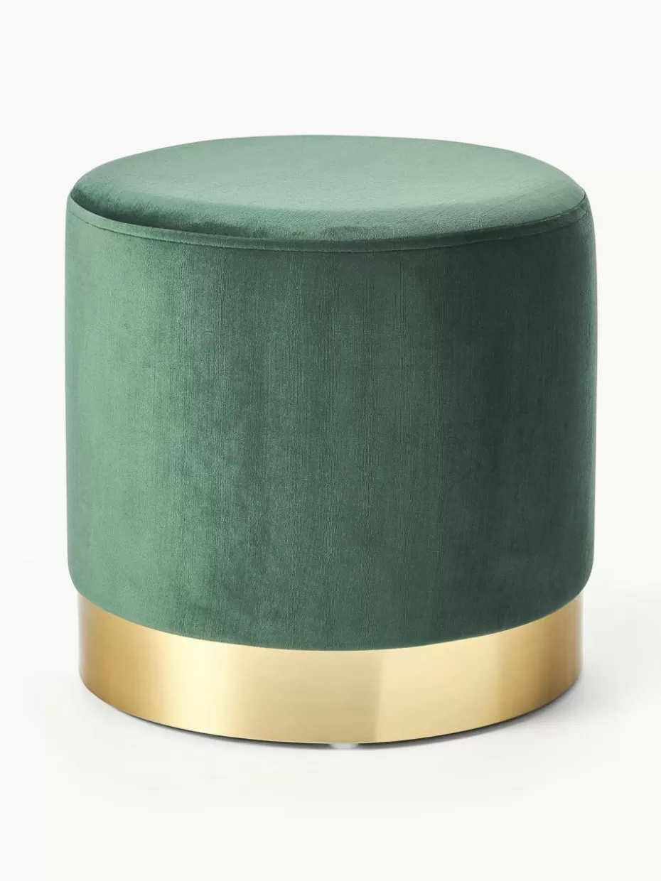 Flur Hocker | Hocker-Westwing Collection Samt-Hocker Orchid Samt Dunkelgrün, Goldfarben