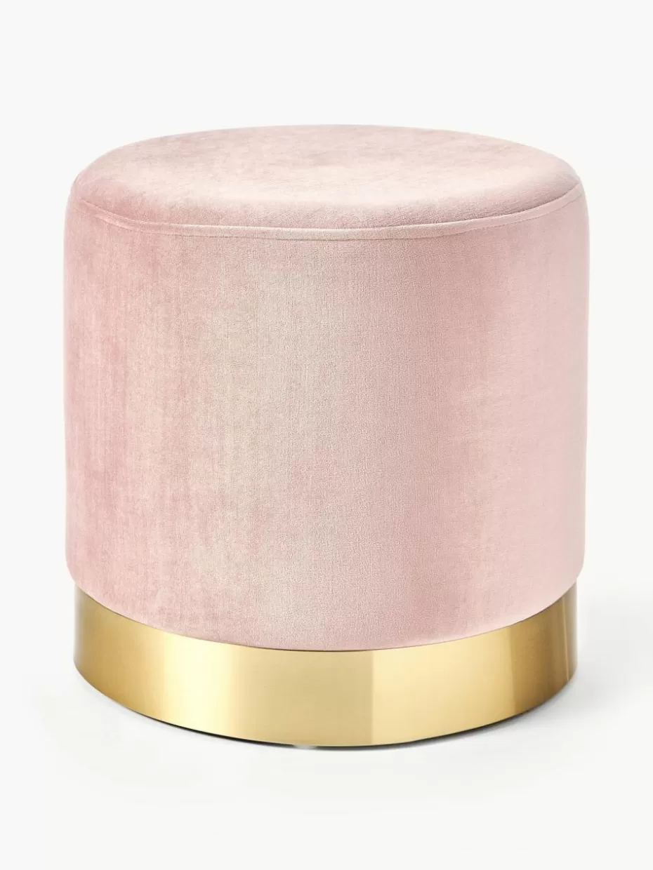 Flur Hocker | Hocker-Westwing Collection Samt-Hocker Orchid Samt Altrosa, Goldfarben