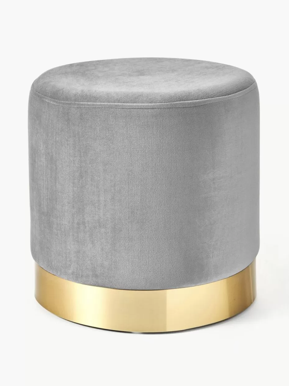 Flur Hocker | Hocker-Westwing Collection Samt-Hocker Orchid Samt Hellgrau, Goldfarben