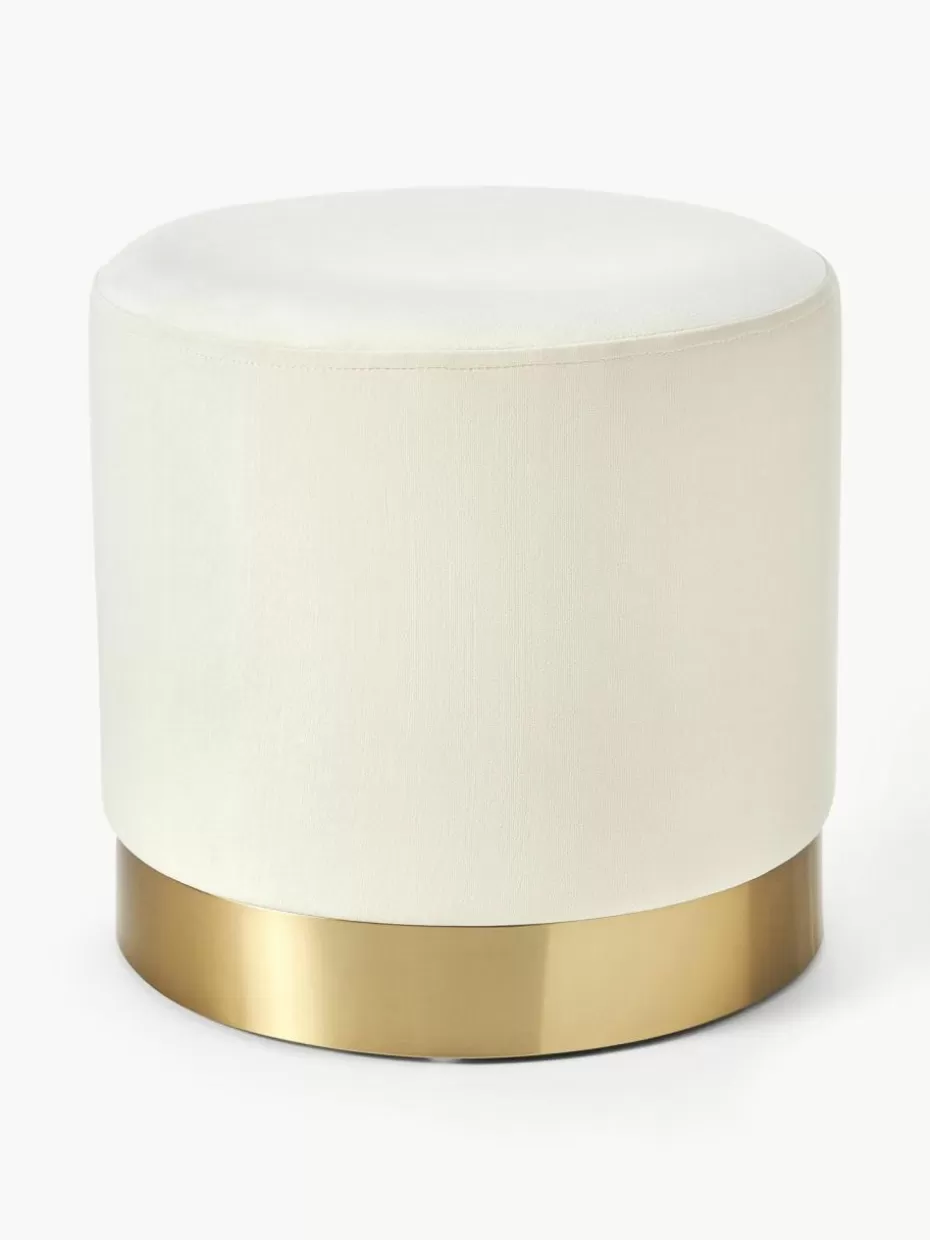 Flur Hocker | Hocker-Westwing Collection Samt-Hocker Orchid Samt Cremeweiß, Goldfarben