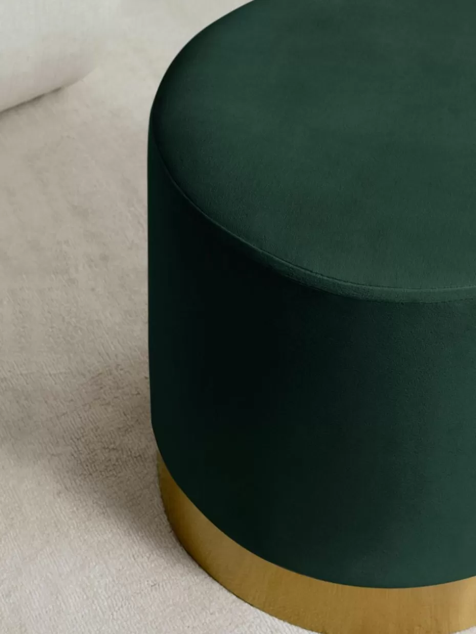 Flur Hocker | Hocker-Westwing Collection Samt-Hocker Orchid Samt Dunkelgrün, Goldfarben